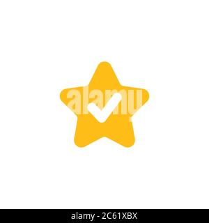 Gültiges Siegel-Symbol. Goldener Stern mit weißer Zecke. Sticker-Symbol für „flach OK“. Isoliert auf Weiß. Schaltfläche Akzeptieren. Vektorgrafik. Qualität Überprüft. Cer Stock Vektor