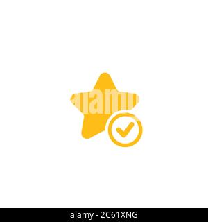 Gültiges Siegel-Symbol. Goldener Stern mit weißer Zecke. Sticker-Symbol für „flach OK“. Isoliert auf Weiß. Schaltfläche Akzeptieren. Vektorgrafik. Qualität Überprüft. Cer Stock Vektor