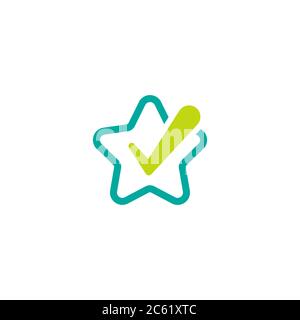 Gültiges Siegel-Symbol. Goldener Stern mit weißer Zecke. Sticker-Symbol für „flach OK“. Isoliert auf Weiß. Schaltfläche Akzeptieren. Vektorgrafik. Qualität Überprüft. Cer Stock Vektor