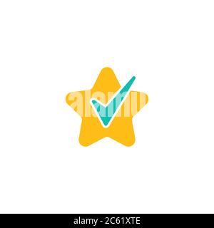 Gültiges Siegel-Symbol. Goldener Stern mit weißer Zecke. Sticker-Symbol für „flach OK“. Isoliert auf Weiß. Schaltfläche Akzeptieren. Vektorgrafik. Qualität Überprüft. Cer Stock Vektor