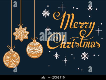 Lebkuchen weihnachtsplätzchen Girlande mit Schriftzug. Vektorgrafik Stock Vektor