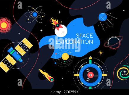 Space Exploration - bunte flache Design-Stil Illustration Stock Vektor