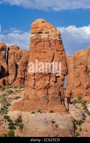 Felskletterer, Arches National Park, Utah, USA Stockfoto