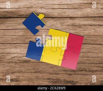 Tschad Nationalflagge auf Puzzle. Ein Stück fehlt. Gefahrenkonzept. Stockfoto