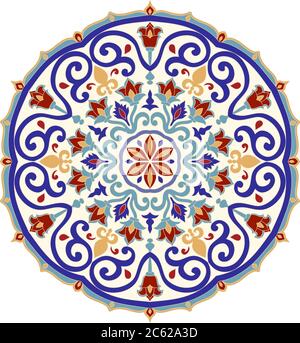 Florales, handgezeichnetes Mandala. Handgezeichnetes Muster im türkischen Stil. Islam, Arabisch, Indisch, Ottomane Motiv. Isoliertes Dekorelement für Keramikfliesen. Stock Vektor