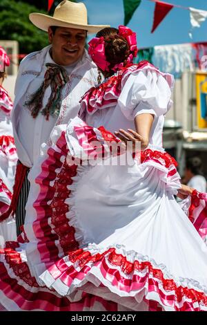 Mexikanische Tänzer, 16. September, mexikanische Feier zum Unabhängigkeitstag, Alt-Mesilla, New Mexico USA Stockfoto