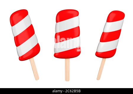 Set von drei 2-Farben-Eis auf einem Stick isoliert auf weiß - 3d-Illustration Stockfoto