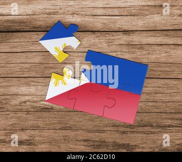 Philippinen Nationalflagge auf Puzzle. Ein Stück fehlt. Gefahrenkonzept. Stockfoto