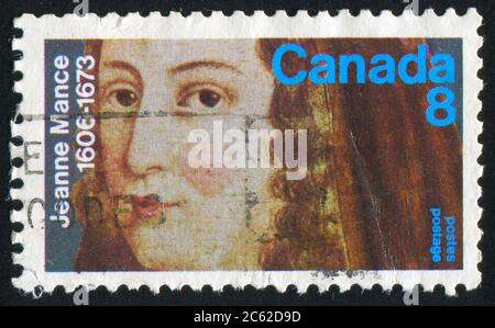 KANADA - UM 1973: Briefmarke gedruckt von Kanada, zeigt Jeanne Mance, um 1973 Stockfoto