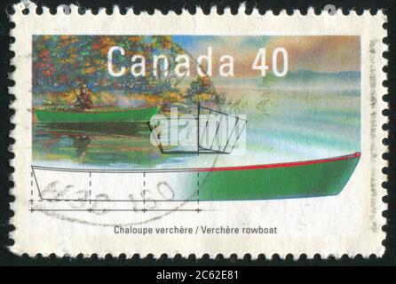 KANADA - UM 1991: Stempel gedruckt von Kanada, zeigt Boot, um 1991 Stockfoto