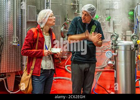 Jörg Geiger Manufaktur für Obstwein und Säfte. 42 Edelstahltanks - die neue große Speisekammer im Werk II der Jörg Geiger Manufaktur Stockfoto