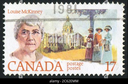 KANADA - UM 1981: Briefmarke gedruckt von Kanada, zeigt Louise McKinney, um 1981 Stockfoto