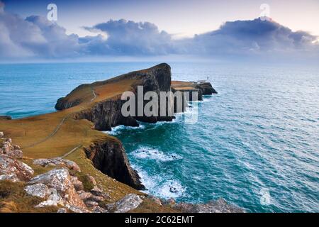 Landschaftlich Point Leuchtturm, Isle Of Skye Highland, Schottland. Stockfoto