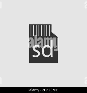 Micro sd-Kartensymbol flach. Schwarzes Piktogramm auf grauem Hintergrund. Vektorgrafik Symbol Stock Vektor