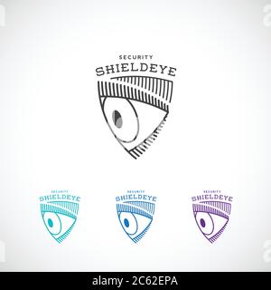 Shield Eye Security Abstraktes Vektorzeichen, Symbol oder Vorlage. Stock Vektor