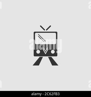 Tram Icon flach. Schwarzes Piktogramm auf grauem Hintergrund. Vektorgrafik Symbol Stock Vektor