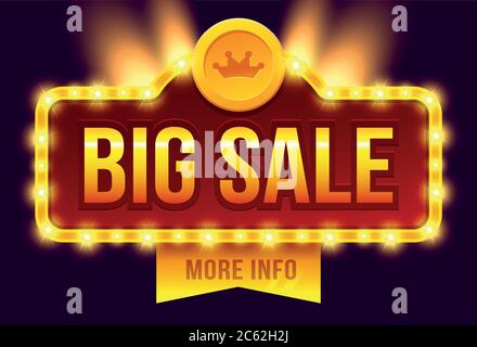 Retro-Schild mit Lampe Big Sale Banner. Stock Vektor
