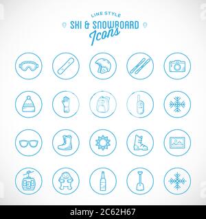 Line Style Vektor Ski Resort Urlaub Icon Set Stock Vektor