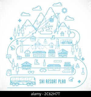 Line Style Vektor Skigebiet Urlaub Illustration Stock Vektor