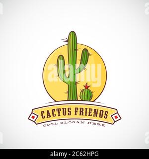 Cactus Friends abstrakte Vektor Illustration, Label oder Logo Vorlage mit Typografie. Stock Vektor