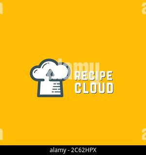 Rezept Cloud Abstract Vektor Logo Vorlage. Symbol für Online-Speichertechnologie und Kochmütze mit moderner Typografie. Auf Gelbem Hintergrund Stock Vektor