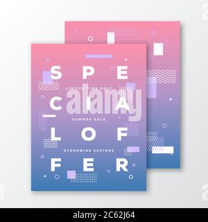 Sonderangebot Poster, Karte oder Flyer Vorlage. Moderne abstrakte flache Schweizer Stil Hintergrund mit dekorativen Streifen und kreative Typografie. Blau Stock Vektor