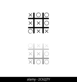 TIC tac Toe Spiel. Schwarzes Symbol auf weißem Hintergrund. Einfache Illustration. Symbol Für Flachen Vektor. Spiegelungsschatten. Kann in Logo, Web, mobile verwendet werden Stock Vektor