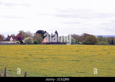 Ein Blick auf die Kirche der Jungfrau Maria im normannischen Alter in Silchester (Calleva Atrebatum) und aus dem Inneren des antiken ummauerten römischen gesehen Stockfoto