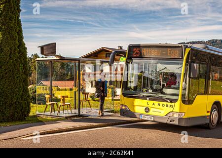 BUS: HALTESTELLE Zwing, entworfen von Smiljan Radic, Chile. Krumbach-Bushaltestellen, die von Architekten aus aller Welt entworfen wurden und auf den täglichen Mobilitätsdienst aufmerksam machen. Bregenzerwald Österreich Stockfoto