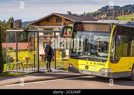 BUS: HALTESTELLE Zwing, entworfen von Smiljan Radic, Chile. Krumbach-Bushaltestellen, die von Architekten aus aller Welt entworfen wurden und auf den täglichen Mobilitätsdienst aufmerksam machen. Bregenzerwald Österreich Stockfoto