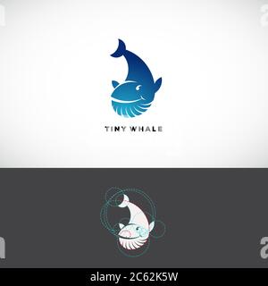 Tiny Whale Abstract Vektor Logo Vorlage. Flaches Zeichen, Symbol oder Symbol mit goldenen Schnittsymbolen. Stock Vektor