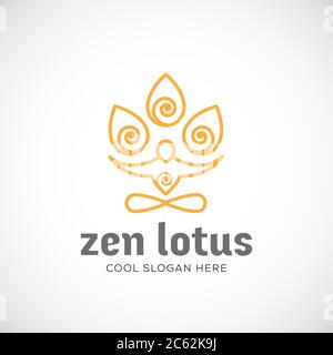 Zen Lotus Abstract Vektor Linear Stil Logo Vorlage. Meditation oder Yoga Symbol. Stilisierte Pereson Figur mit Blumen Elementen. Stock Vektor