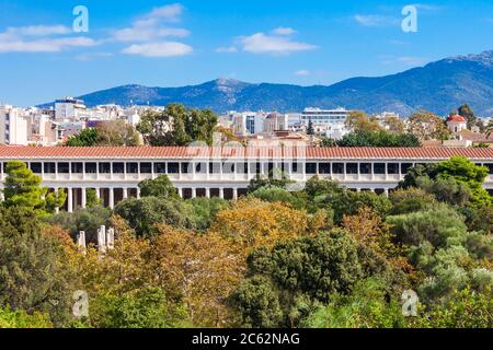 Die Stoa des Attalos oder Attalus war eine Stoa in der Antike Agora von Athen in Griechenland Stockfoto