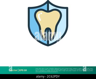 Zahnarzt, Zahnpflege Schutz Symbol Vektor Logo Vorlage Illustration Design. Editierbarer Vektor EPS 10. Stock Vektor