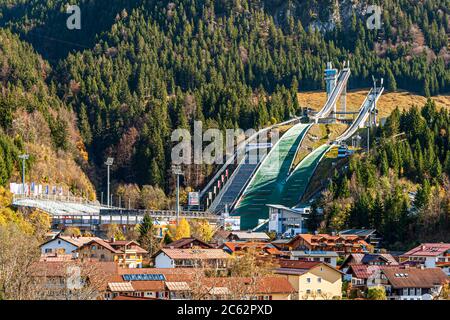 Oberstdorf und seine Schanze, Deutschland Stockfoto