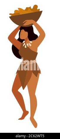 Alte Menschen des Stammes, Frau sammeln Nahrung Vektor Stock Vektor