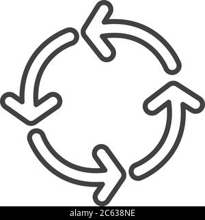 Vier Pfeile in Kreisform auf weißem Hintergrund, Linienstil, Vektorgrafik Stock Vektor