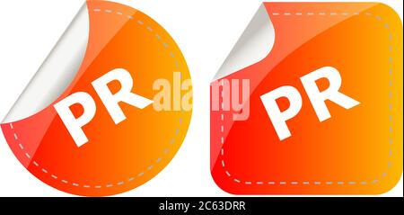 PR-Wort Aufkleber Set, Symbol-Taste Stockfoto