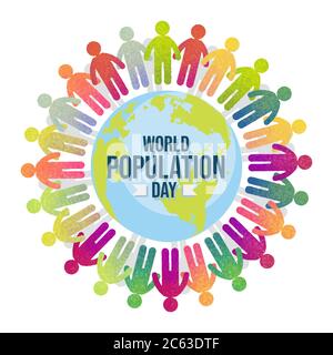 Weltbevölkerungstag mit bunten Menschen, Erde, Globus, Piktogramm Poster, Hintergrund Vorlage für Web, Vektor-Illustration Stock Vektor