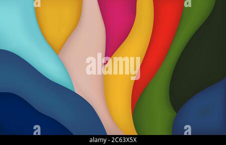 Horizontaler abstrakter Hintergrund, mehrfarbiger Schnitt. Farbige Wellenstreifen. Vektorgrafiken Stock Vektor