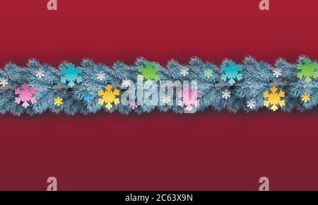 Festliche Tannenzweige. Weihnachtsdekoration. Rahmen, Banner. Blaue Fichte.realistischer Vektor. Stock Vektor