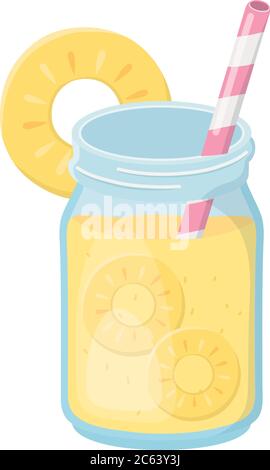 Kalte Erfrischungssaft mit geschnittenen Früchten und Stroh isoliert Design Symbol Vektor Illustration Stock Vektor