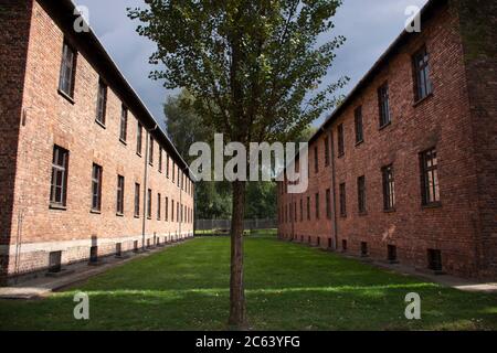 Polnische oder Pole Menschen und ausländische Reisende Gruppenreisen Reise Besuch lernen historische in Auschwitz Nazi Konzentrations-und Vernichtungslager in Oswiecim o Stockfoto