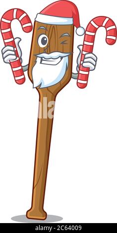 Freundliche Ruder in Santa Cartoon Charakter mit Weihnachtskandeln gekleidet Stock Vektor