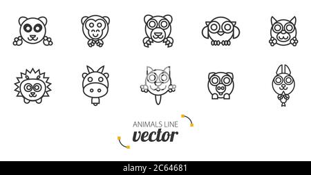 Tiere umreißen Vektor. Flacher Style. Stock Vektor