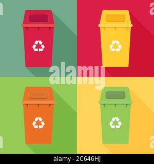 Abfall Sortieren Mülltonne gesetzt Vektor. Abfallmanagement und Recycling-Konzept mit Abfalleimer-Set. Stock Vektor