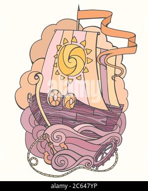 Vektor abstrakt Doodle sanfte Illustration eines Seeschiffs. Kinderillustrationen. Print Element T-Shirts, Postkarten Ihrer Kreativität Stock Vektor