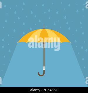 Gelber Regenschirm mit Regen. Vektorhintergrund Stock Vektor