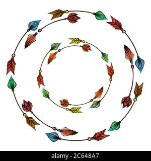 Kränze von bunten handgezeichneten Pfeilen. Tribal-Doodle-Elemente. Vektor-Element für Ihre Kreativität Stock Vektor