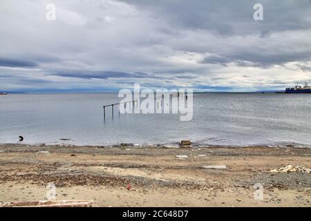 Alte Wharf im Hafen von Punta Arenas, Patagonien, Chile Stockfoto